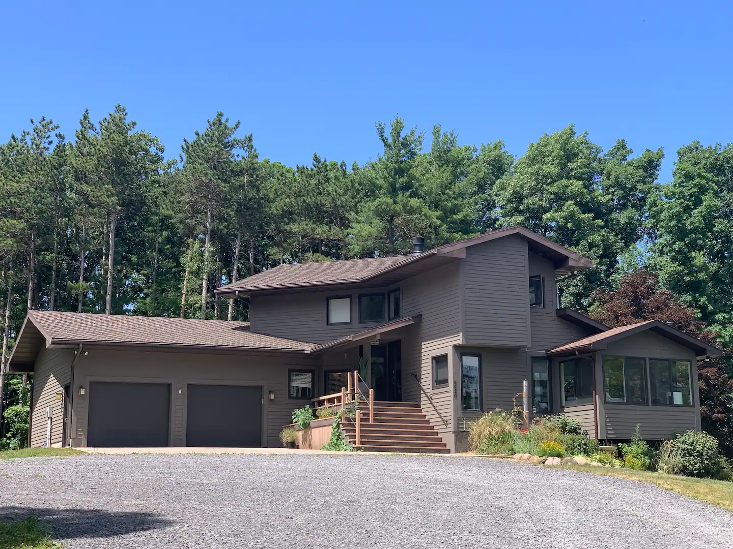 Front entrance and garage of Canandaigua Retreat