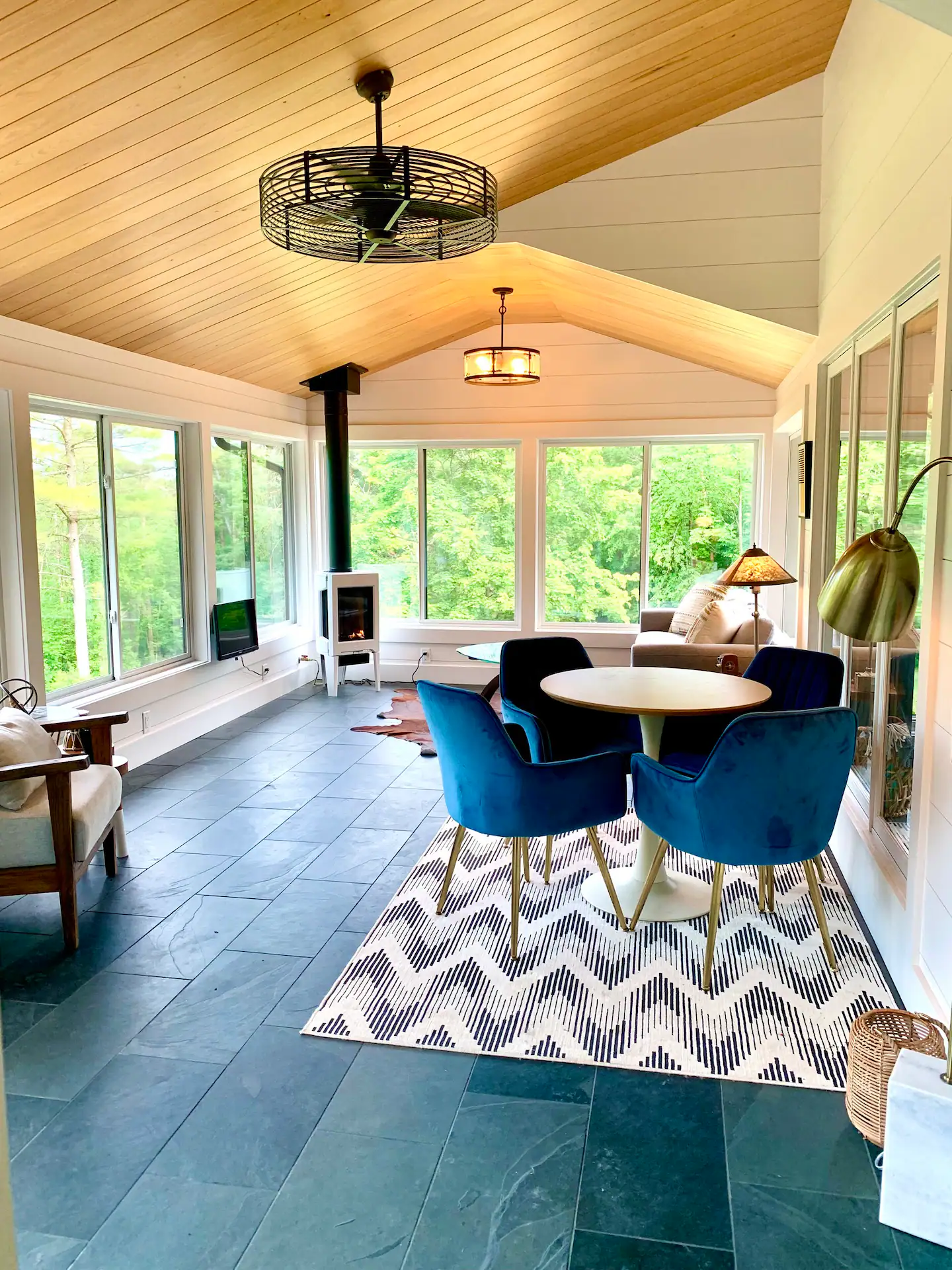 Dining area surrounded by windows